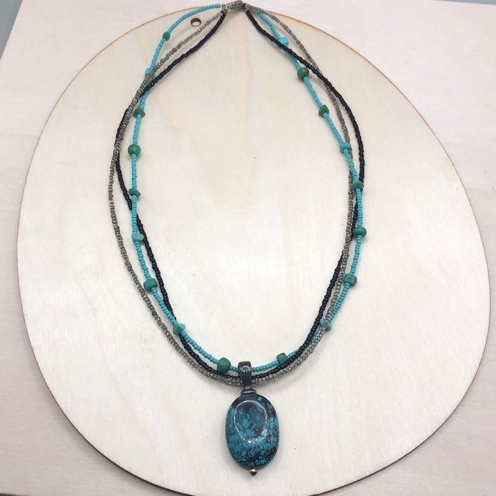 Boho style sterling silver 925 turquoise pendant-vintage artisan.